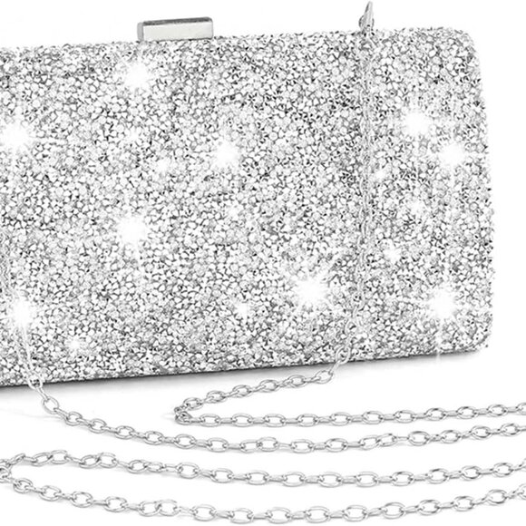 Glitter Evening Clutch Leather Rhinestone Crossbody for Weddings Parties - Picture 1 of 8